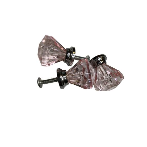 Set of 3 Pink and Silvertone Crystal Knobs Drawer Pulls 25mm 1" New - Picture 4 of 7
